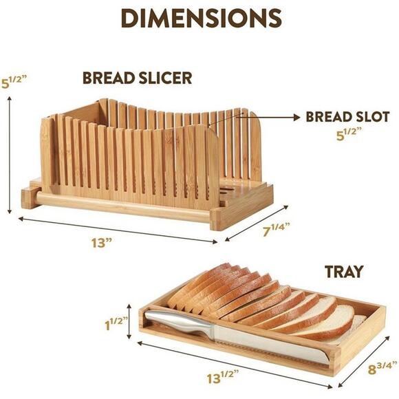 Bamboo Bread Slicer With Crumb Catcher Tray Folds for Easy Storage by Bambrusi - Picture 8 of 9